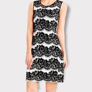 Vince Camuto Fit & Flare Sleeveless Dress Black White Lace Pattern
